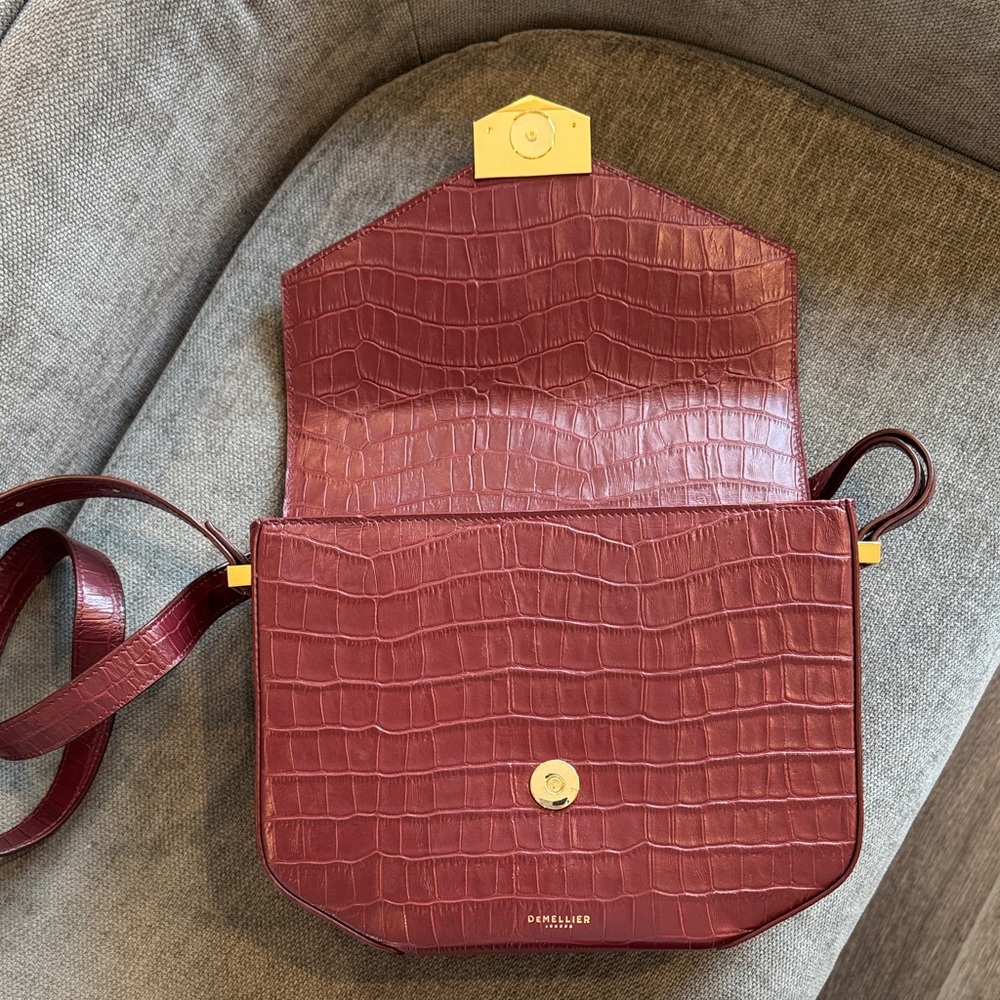 DeMellier London Croc-Embossed Crossbody Bag in Burgundy - Picture 12 of 16